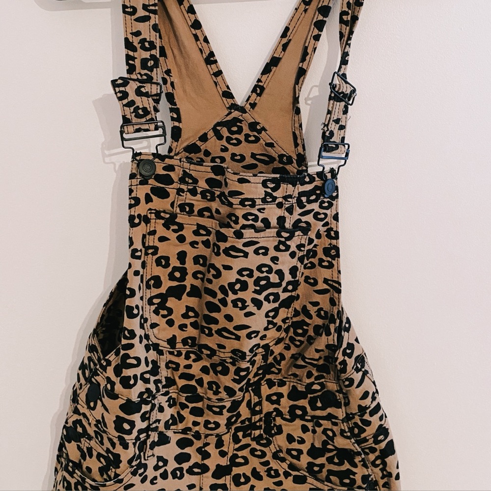Leopard denim overalls
